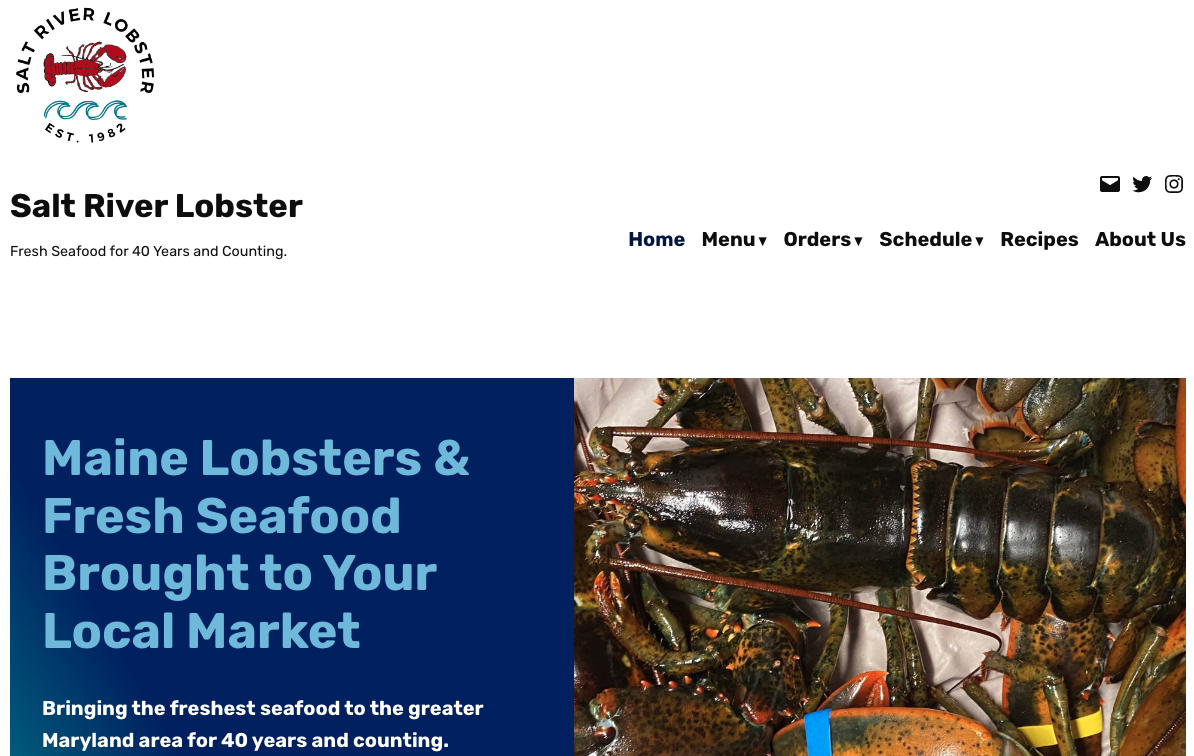 Salt River Lobster seafood market website homepage thumbnail.
